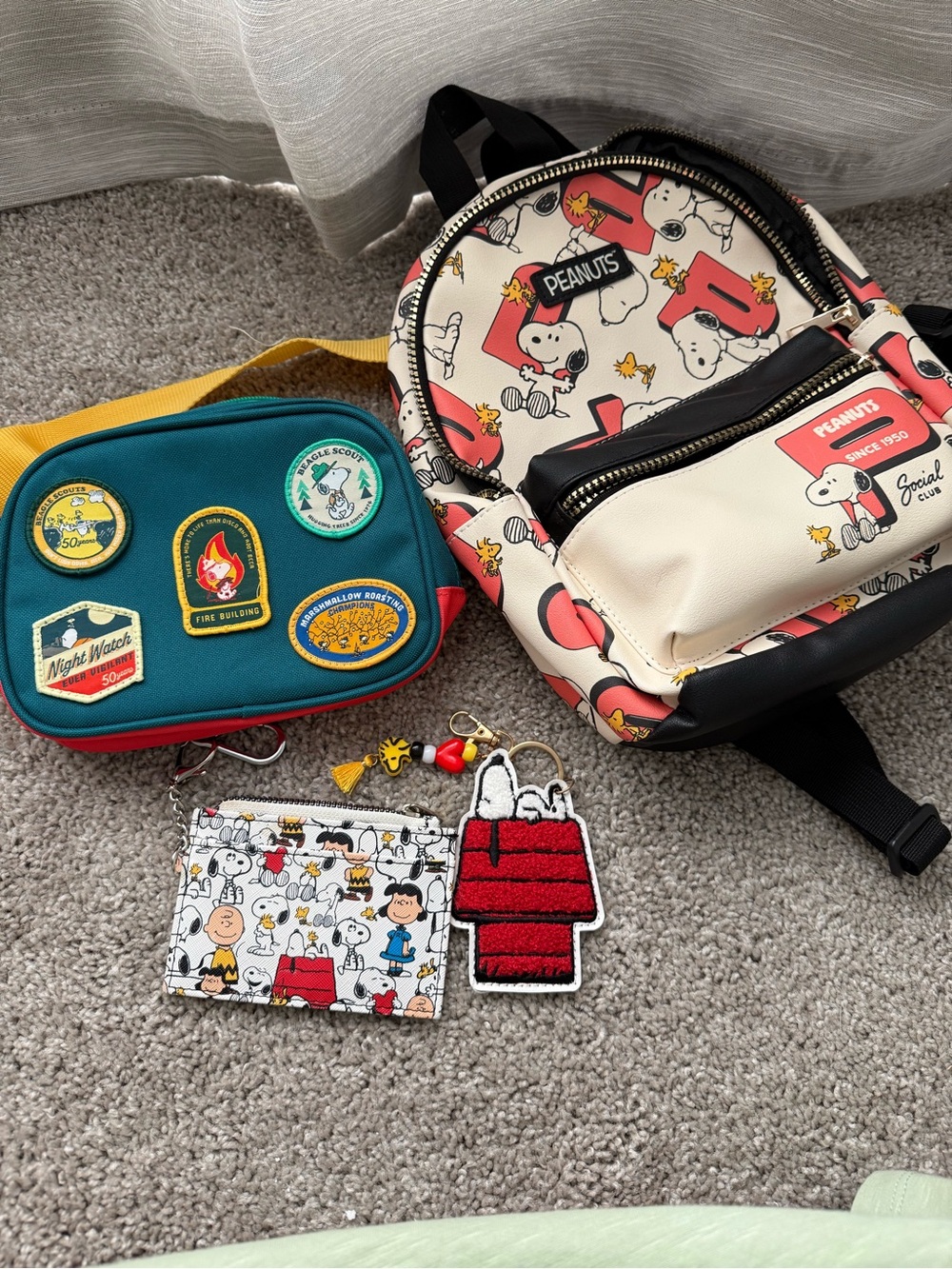 Peanuts Beige, Red & Black Snoopy Print Mini Backpack with Matching Accessories